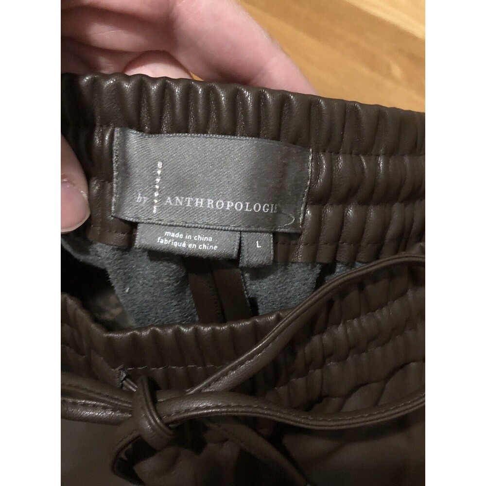 By Anthropologie Sakara Faux Leather Pants Brown Pull On Drawstring Waist L - Picture 4 of 7